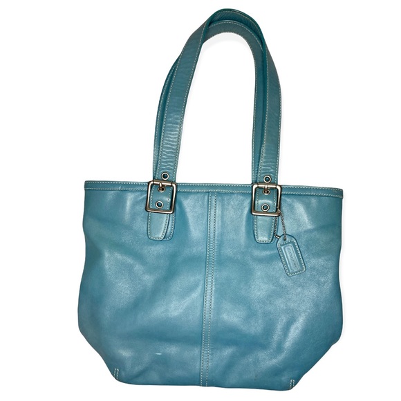 Coach Blue Leather Stitch Tote - Picture 10 of 14
